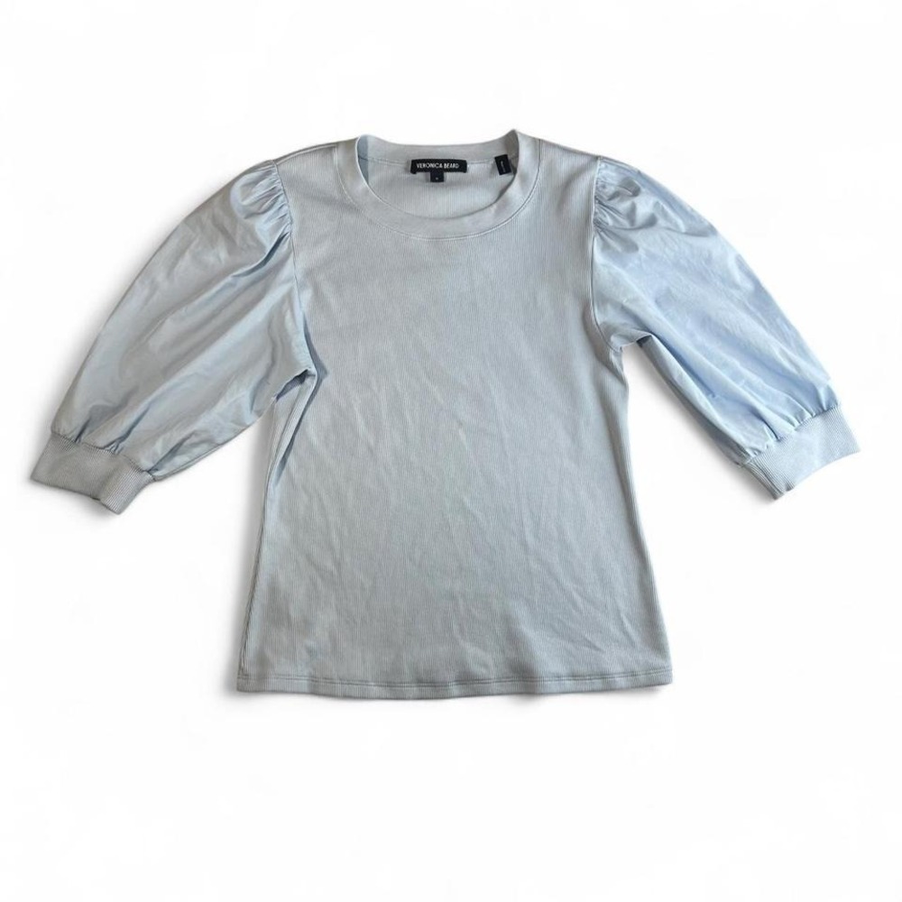 Veronica Beard blue top with puffy sleeves Size M